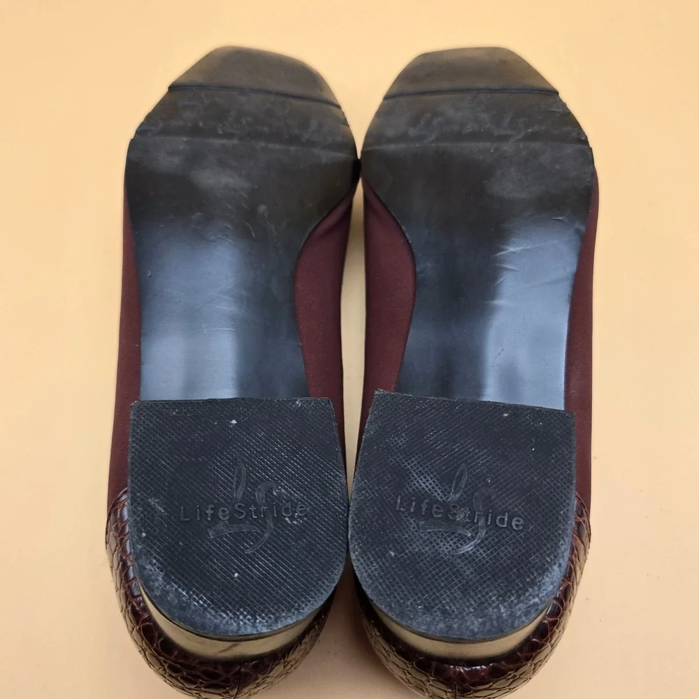 LifeStride Lure Burgundy Faux Croc Square Toe Low Block Heel Pumps Mens 8N